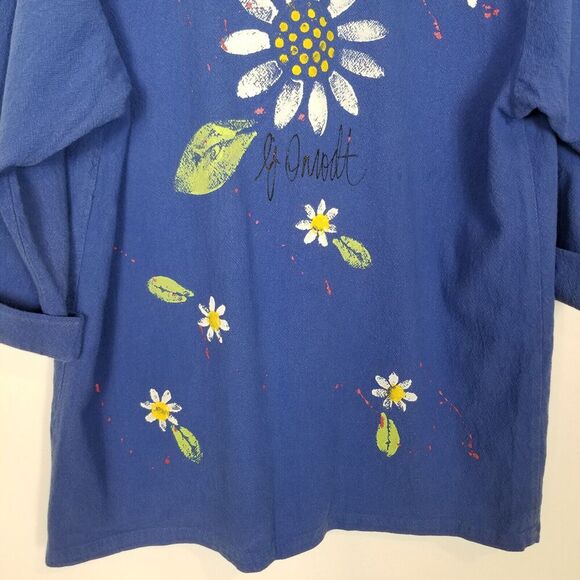 CMC Color Me Cotton Painted Floral Blazer Jacket Sz M Blue Button Up Artsy USA - Picture 6 of 7